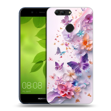 Силиконовый чехол на Huawei Nova 2 Plus с принтом цветы бабочки