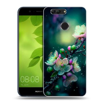 Силиконовый чехол на Huawei Nova 2 Plus с принтом Цветы и мрамор