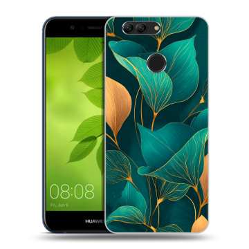 Силиконовый чехол на Huawei Nova 2 Plus с принтом Листья и золото