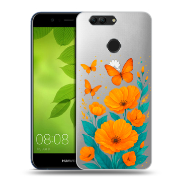 Силиконовый чехол на Huawei Nova 2 Plus с принтом цветы бабочки