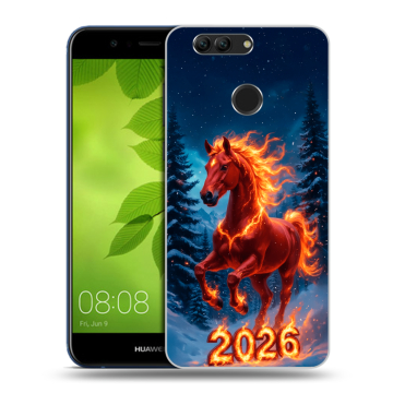 Силиконовый чехол на Huawei Nova 2 Plus с принтом Новый год коня