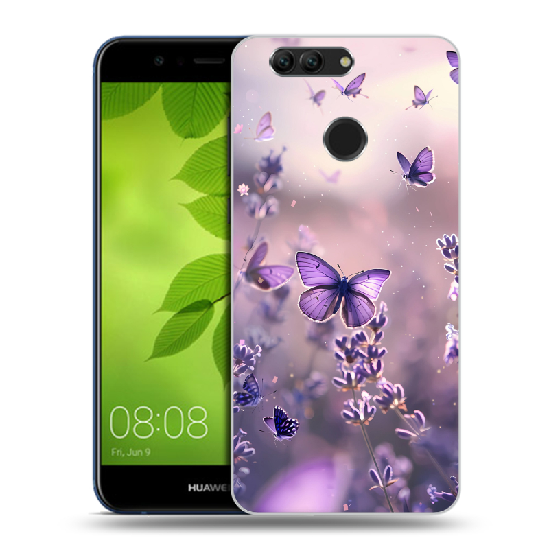 Силиконовый чехол на Huawei Nova 2 Plus с принтом бабочки и лаванда Силиконовый чехол на Huawei Nova 2 Plus с принтом бабочки и лаванда