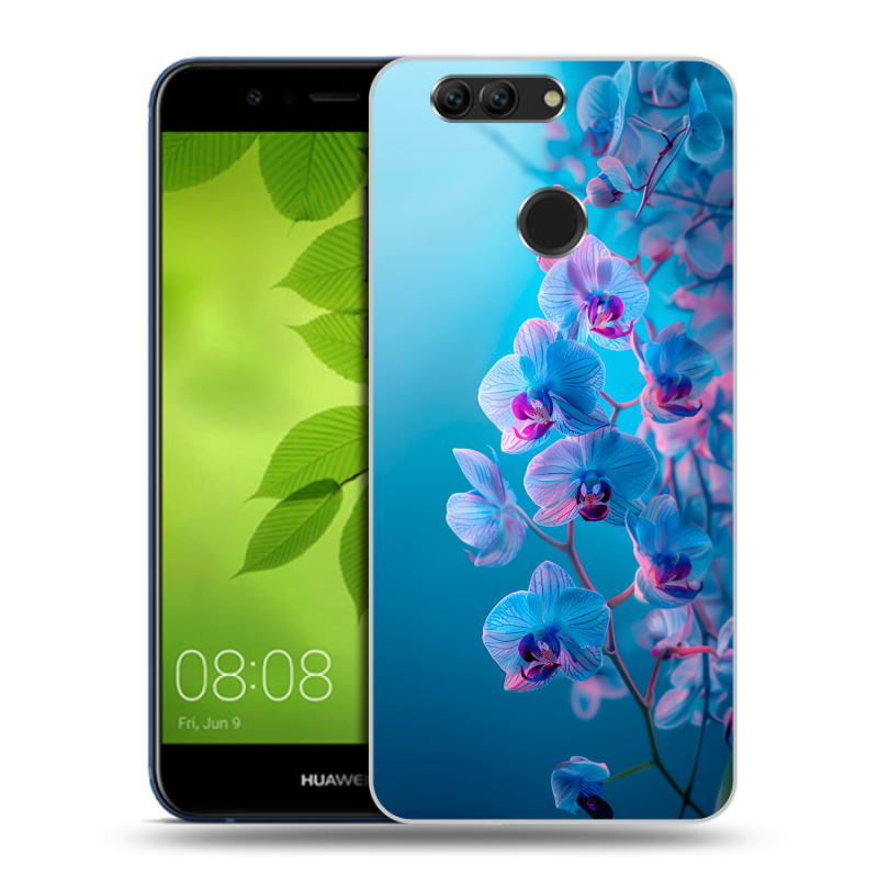 Силиконовый чехол на Huawei Nova 2 Plus с принтом голубые орхидеи Силиконовый чехол на Huawei Nova 2 Plus с принтом голубые орхидеи