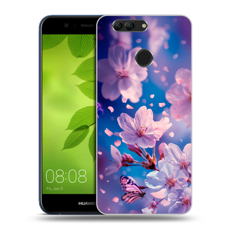 Силиконовый чехол на Huawei Nova 2 Plus с принтом цветы бабочки Силиконовый чехол на Huawei Nova 2 Plus с принтом цветы бабочки