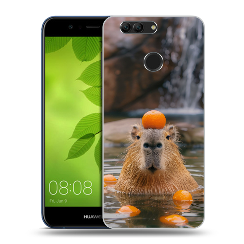 Силиконовый чехол на Huawei Nova 2 Plus с принтом Капибара с апельсином Силиконовый чехол на Huawei Nova 2 Plus с принтом Капибара с апельсином