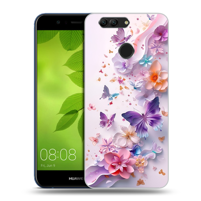 Пластиковый чехол на Huawei Nova 2 Plus с принтом цветы бабочки Пластиковый чехол на Huawei Nova 2 Plus с принтом цветы бабочки