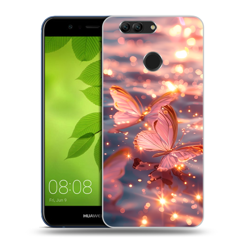 Силиконовый чехол на Huawei Nova 2 Plus с принтом бабочки розовые Силиконовый чехол на Huawei Nova 2 Plus с принтом бабочки розовые