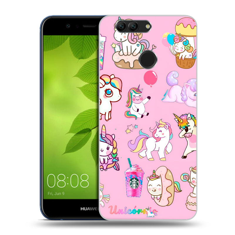 Пластиковый чехол на Huawei Nova 2 Plus с принтом розовые единороги Пластиковый чехол на Huawei Nova 2 Plus с принтом розовые единороги
