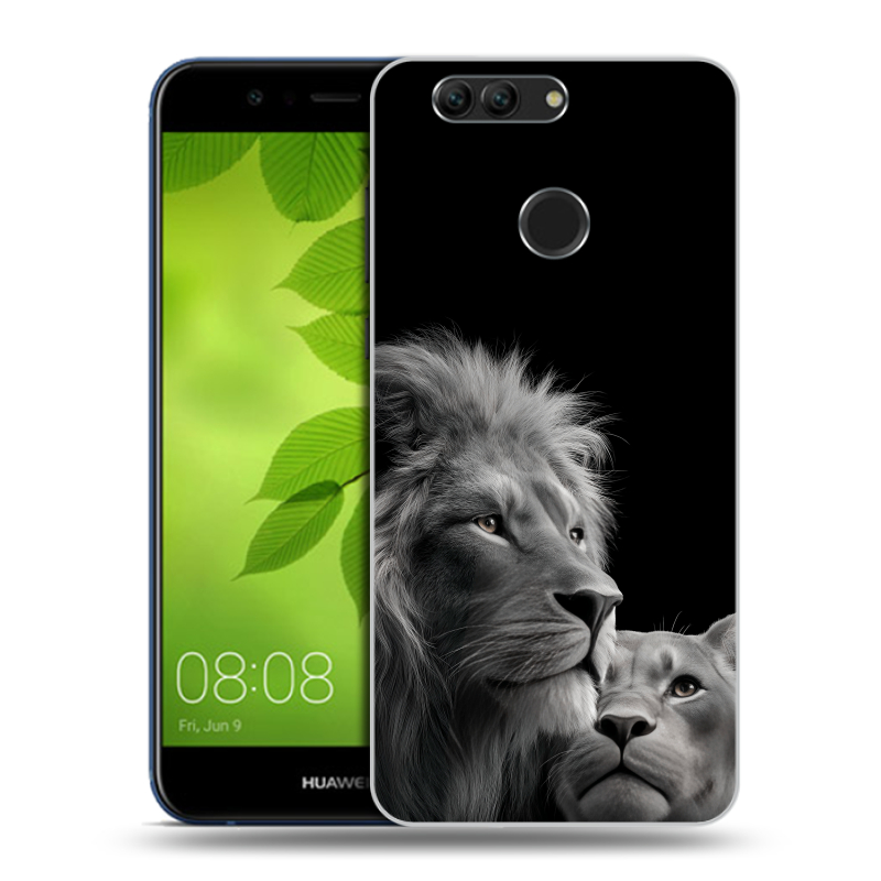 Силиконовый чехол на Huawei Nova 2 Plus с принтом Лев кошки Силиконовый чехол на Huawei Nova 2 Plus с принтом Лев кошки