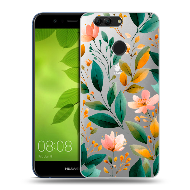 Силиконовый чехол на Huawei Nova 2 Plus с принтом Цветы паттерн Силиконовый чехол на Huawei Nova 2 Plus с принтом Цветы паттерн