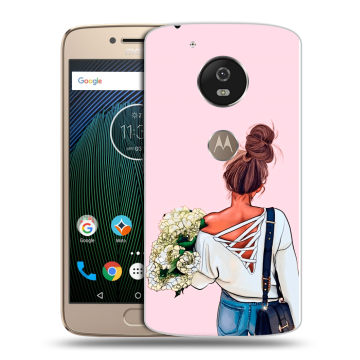 Силиконовый чехол на Motorola Moto G5s с принтом Девушка и букет