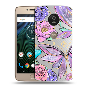 Силиконовый чехол на Motorola Moto G5s с принтом Бабочки и цветы