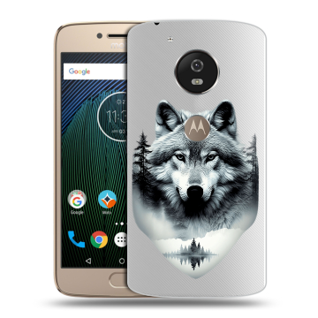 Силиконовый чехол на Motorola Moto G5s с принтом Волк в лесу