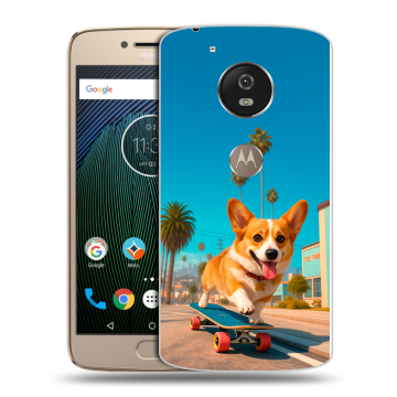 Силиконовый чехол на Motorola Moto G5s с принтом Корги на скейте