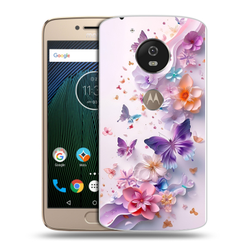 Силиконовый чехол на Motorola Moto G5s с принтом цветы бабочки