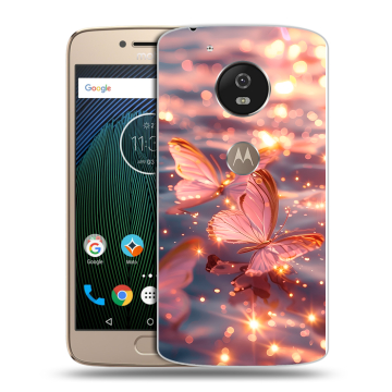 Силиконовый чехол на Motorola Moto G5s с принтом бабочки розовые