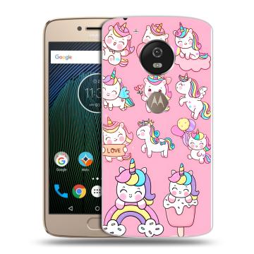 Силиконовый чехол на Motorola Moto G5s с принтом Единороги и радуга