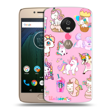 Силиконовый чехол на Motorola Moto G5s с принтом розовые единороги