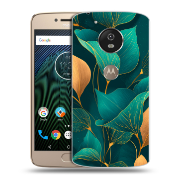Силиконовый чехол на Motorola Moto G5s с принтом Листья и золото
