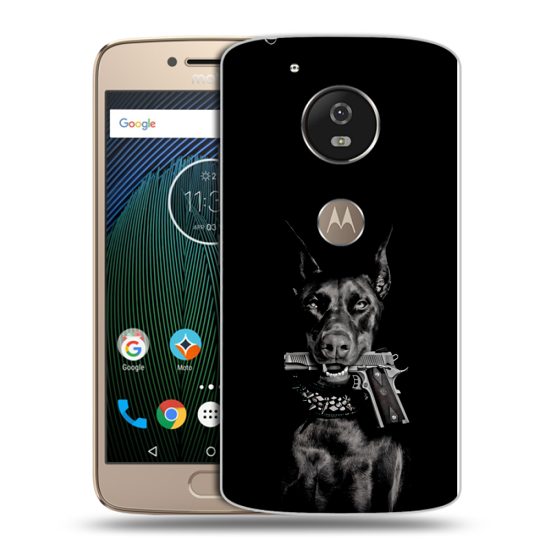 Силиконовый чехол на Motorola Moto G5s с принтом Доберман и пистолет Силиконовый чехол на Motorola Moto G5s с принтом Доберман и пистолет