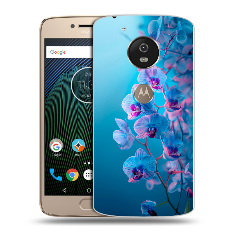 Силиконовый чехол на Motorola Moto G5s с принтом голубые орхидеи Силиконовый чехол на Motorola Moto G5s с принтом голубые орхидеи