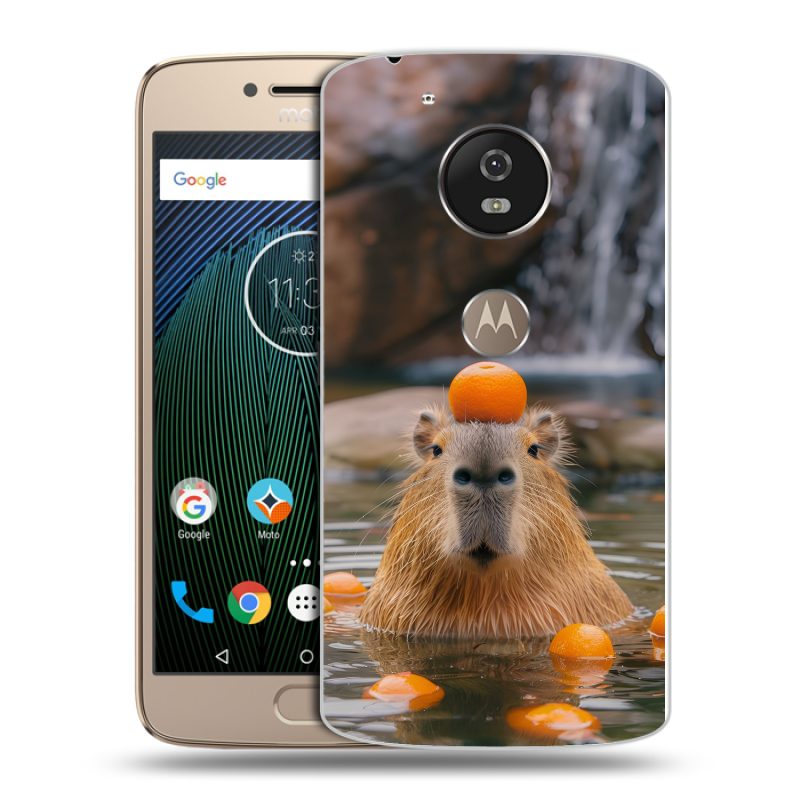 Силиконовый чехол на Motorola Moto G5s с принтом Капибара с апельсином Силиконовый чехол на Motorola Moto G5s с принтом Капибара с апельсином