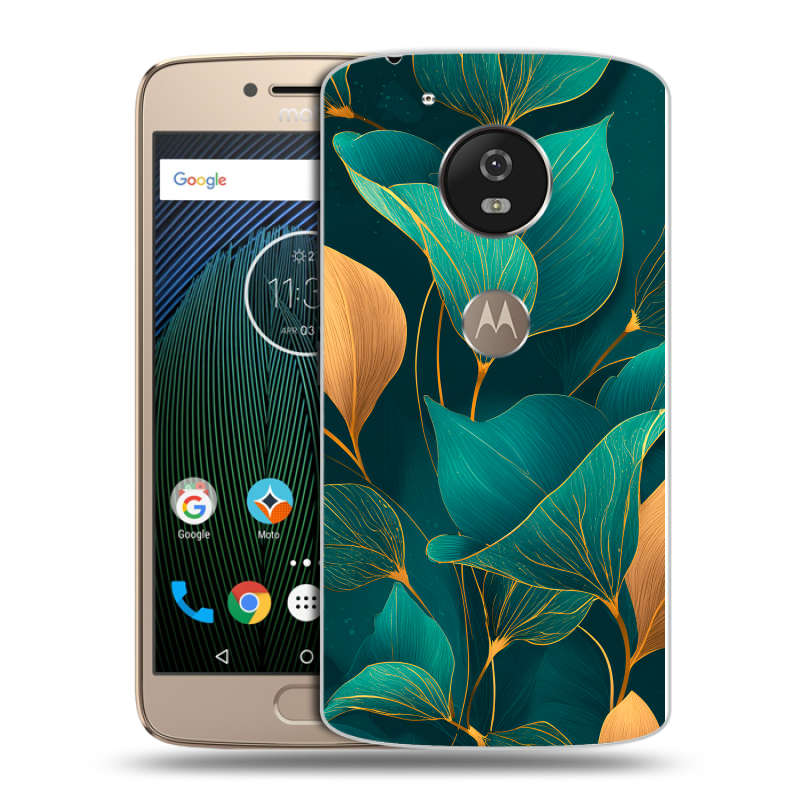 Пластиковый чехол на Motorola Moto G5s с принтом Листья и золото Пластиковый чехол на Motorola Moto G5s с принтом Листья и золото