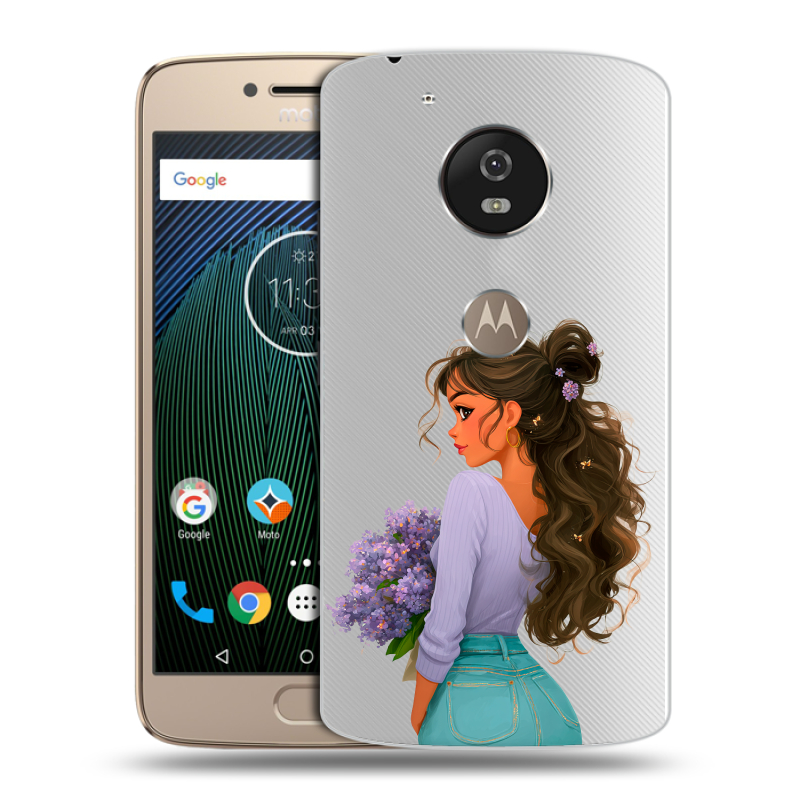 Пластиковый чехол на Motorola Moto G5s с принтом девушка цветы Пластиковый чехол на Motorola Moto G5s с принтом девушка цветы