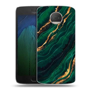 Пластиковый чехол на Motorola Moto G5s Plus с принтом Мрамор зеленое золото