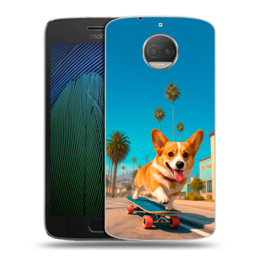 Пластиковый чехол на Motorola Moto G5s Plus с принтом Корги на скейте