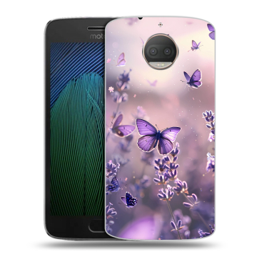 Пластиковый чехол на Motorola Moto G5s Plus с принтом бабочки и лаванда