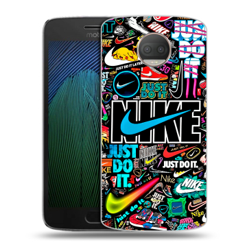 Пластиковый чехол на Motorola Moto G5s Plus с принтом найк nike черный Пластиковый чехол на Motorola Moto G5s Plus с принтом найк nike черный