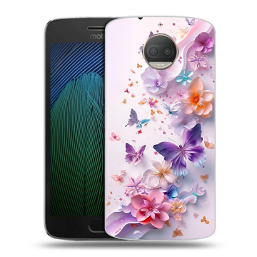 Пластиковый чехол на Motorola Moto G5s Plus с принтом цветы бабочки