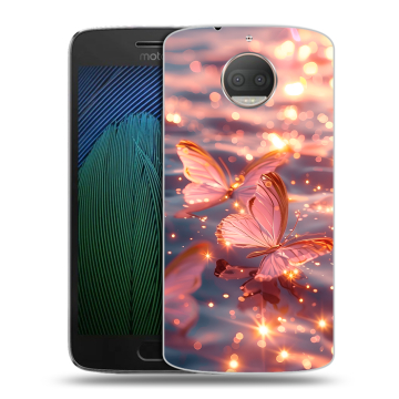Пластиковый чехол на Motorola Moto G5s Plus с принтом бабочки розовые