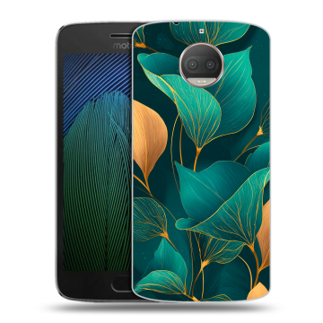Пластиковый чехол на Motorola Moto G5s Plus с принтом Листья и золото
