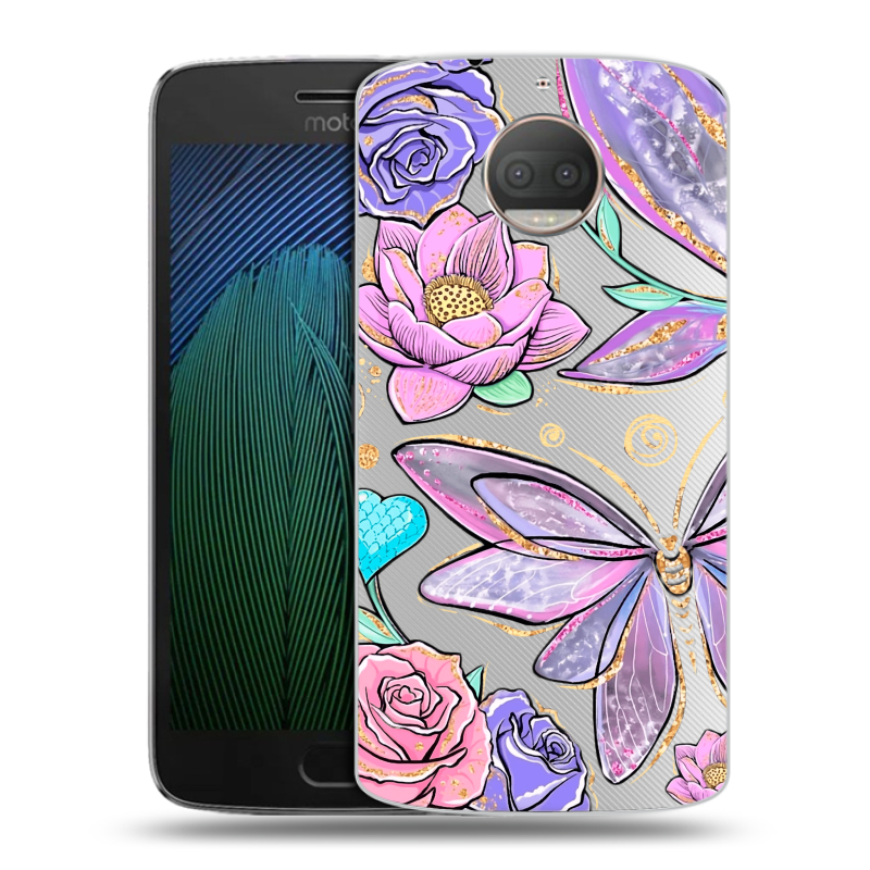 Пластиковый чехол на Motorola Moto G5s Plus с принтом Бабочки и цветы Пластиковый чехол на Motorola Moto G5s Plus с принтом Бабочки и цветы