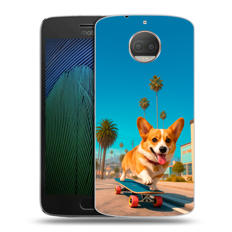 Пластиковый чехол на Motorola Moto G5s Plus с принтом Корги на скейте Пластиковый чехол на Motorola Moto G5s Plus с принтом Корги на скейте