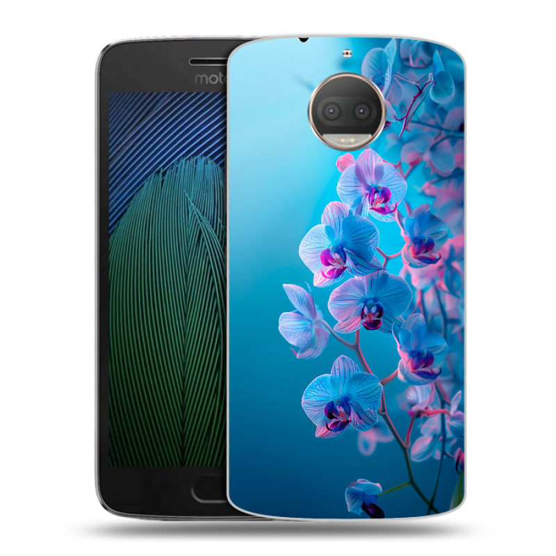 Пластиковый чехол на Motorola Moto G5s Plus с принтом голубые орхидеи Пластиковый чехол на Motorola Moto G5s Plus с принтом голубые орхидеи