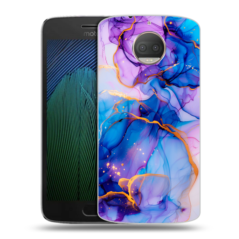 Пластиковый чехол на Motorola Moto G5s Plus с принтом синий мрамор Пластиковый чехол на Motorola Moto G5s Plus с принтом синий мрамор