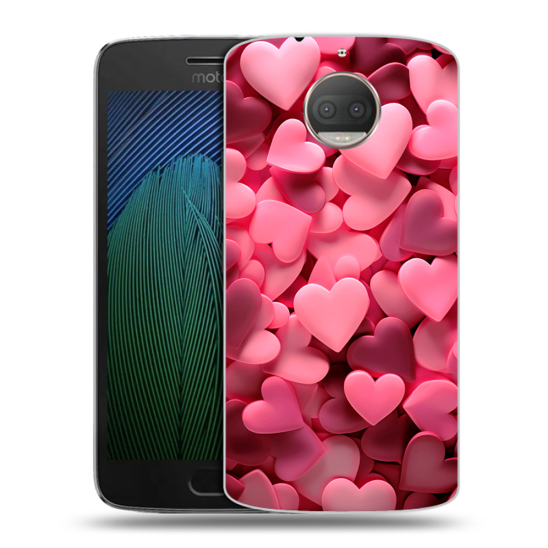 Пластиковый чехол на Motorola Moto G5s Plus с принтом розовые сердечки Пластиковый чехол на Motorola Moto G5s Plus с принтом розовые сердечки
