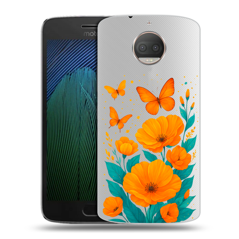 Пластиковый чехол на Motorola Moto G5s Plus с принтом цветы бабочки Пластиковый чехол на Motorola Moto G5s Plus с принтом цветы бабочки