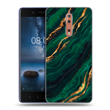Пластиковый чехол на Nokia 8 с принтом Мрамор зеленое золото Пластиковый чехол на Nokia 8 с принтом Мрамор зеленое золото