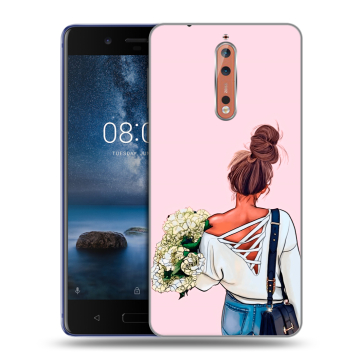 Пластиковый чехол на Nokia 8 с принтом Девушка и букет Пластиковый чехол на Nokia 8 с принтом Девушка и букет