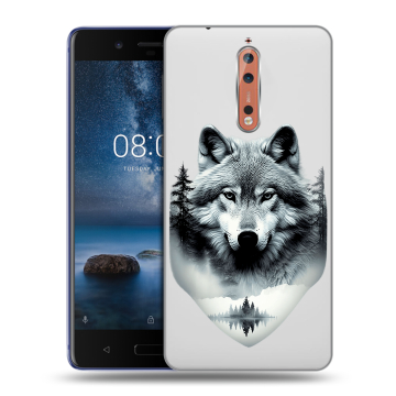 Пластиковый чехол на Nokia 8 с принтом Волк в лесу Пластиковый чехол на Nokia 8 с принтом Волк в лесу