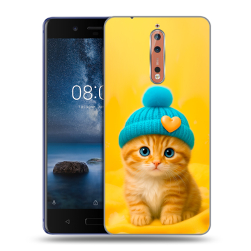 Пластиковый чехол на Nokia 8 с принтом Котенок в шапке Пластиковый чехол на Nokia 8 с принтом Котенок в шапке