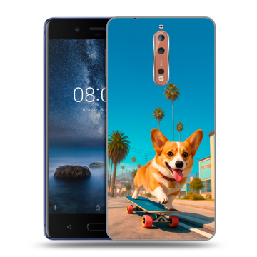 Пластиковый чехол на Nokia 8 с принтом Корги на скейте Пластиковый чехол на Nokia 8 с принтом Корги на скейте