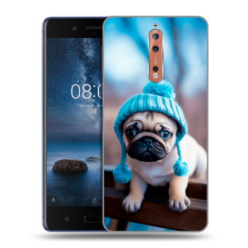 Пластиковый чехол на Nokia 8 с принтом Мопс в шапке Пластиковый чехол на Nokia 8 с принтом Мопс в шапке