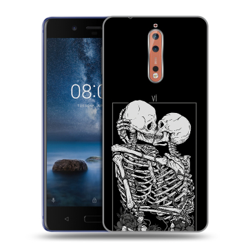 Пластиковый чехол на Nokia 8 с принтом Поцелуй скелетов Пластиковый чехол на Nokia 8 с принтом Поцелуй скелетов