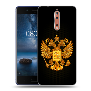 Пластиковый чехол на Nokia 8 с принтом Герб России желтый Пластиковый чехол на Nokia 8 с принтом Герб России желтый