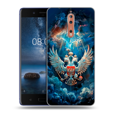 Пластиковый чехол на Nokia 8 с принтом Герб флаг России Пластиковый чехол на Nokia 8 с принтом Герб флаг России